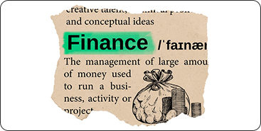 Equity dictionary definition with financial imagery collage