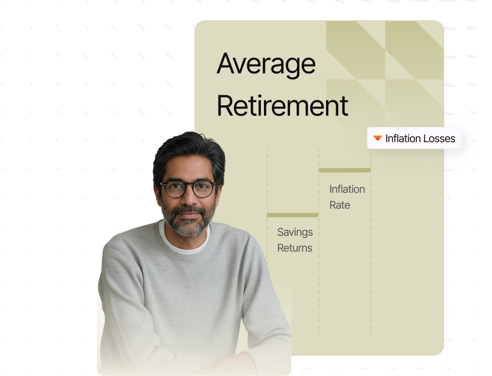 Average retirement chart showing inflation losses eroding savings returns against inflation rate